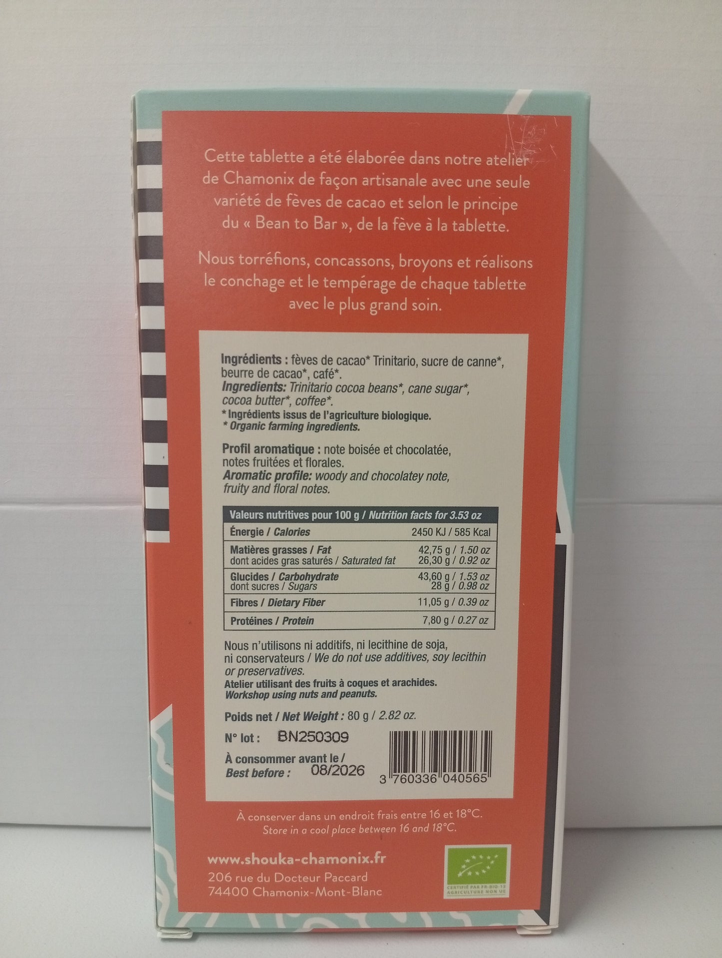Shouka chocolat noir café 72%cacao Brésil
